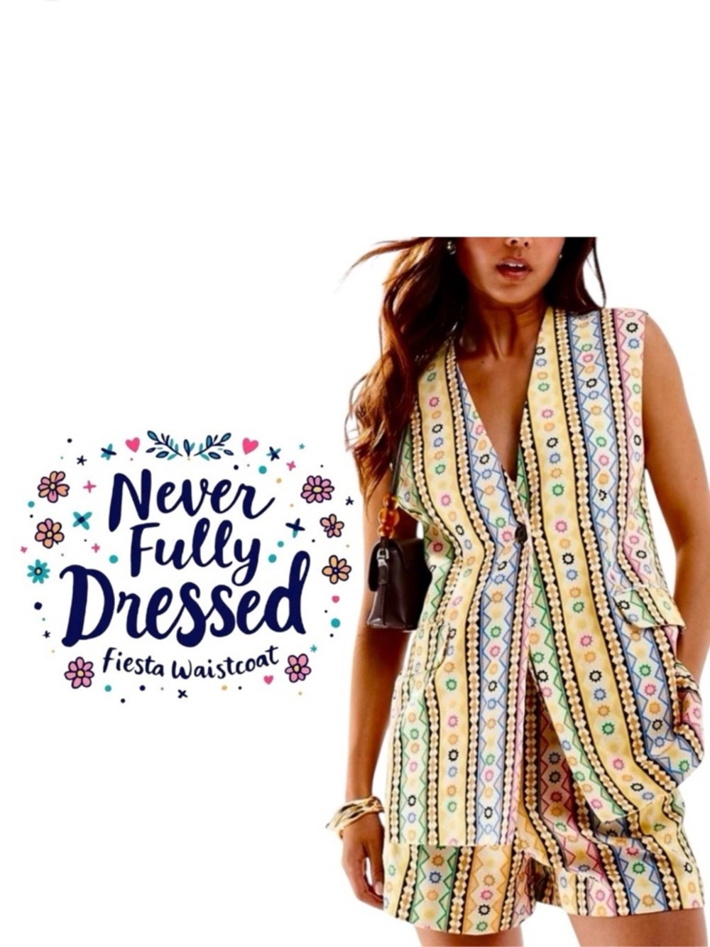 Never Fully Dressed Fiesta longline waistcoat blazer vest multicolor geo stripe